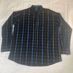 Men's Visconti Uomo 2Ply Mercerized Cotton Black/Blue Dress Shirt Size XXL